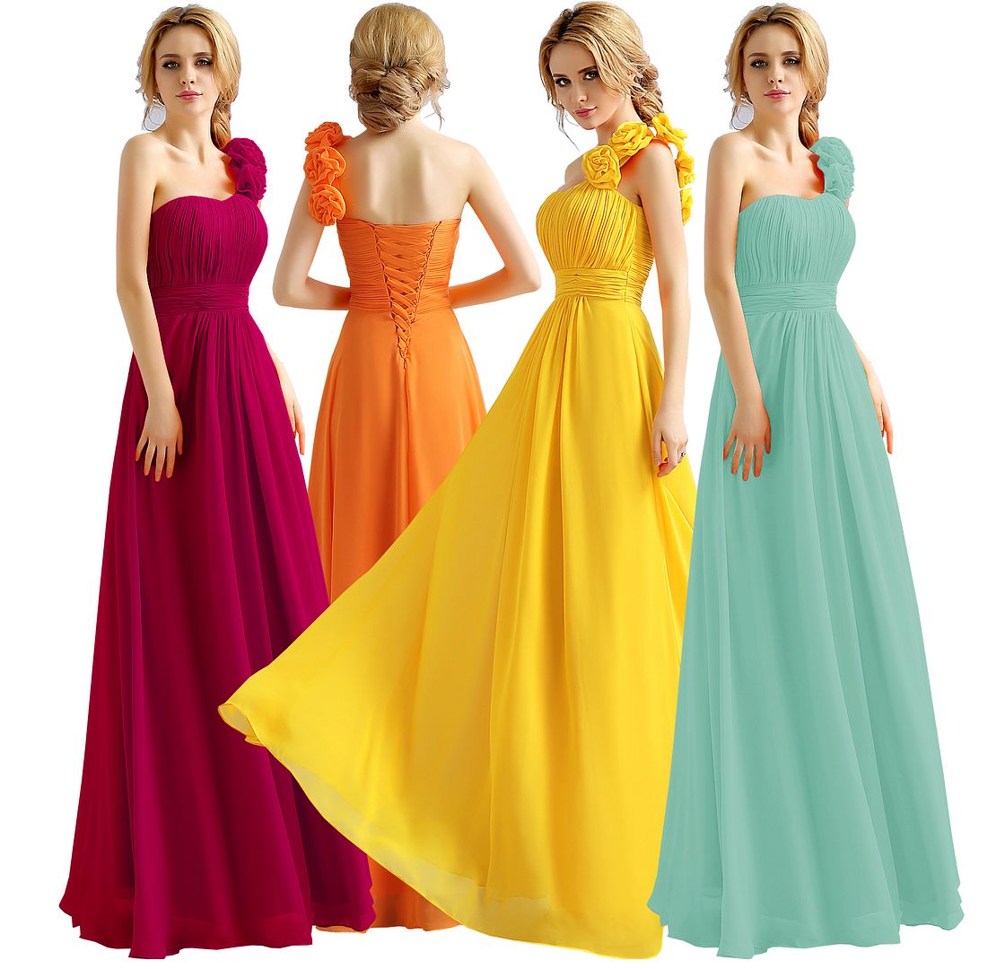 Elegant one shoulder with flower bridesmaid evening wedding party dress