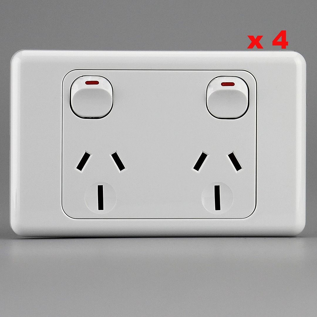 4 pieces 15 Amp Double Power Point Socket GPO 240V 15A Outlet White SAA