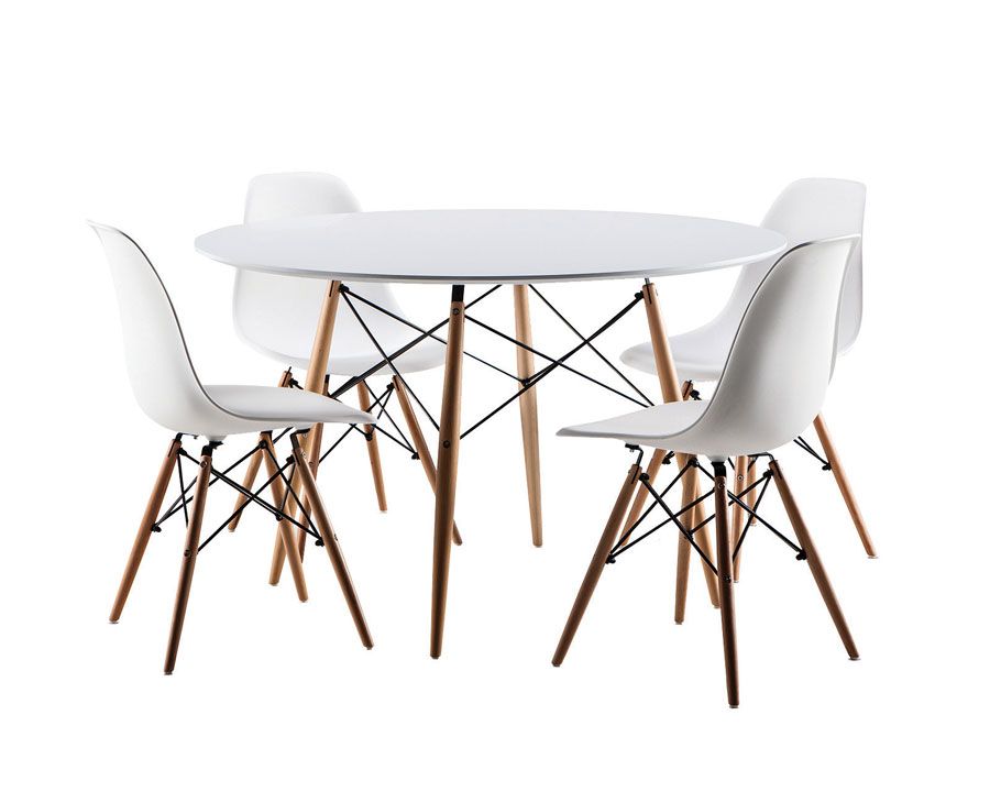 Eiffel White Round Dining Table With Beech Wooden Legs/Chairs | eBay