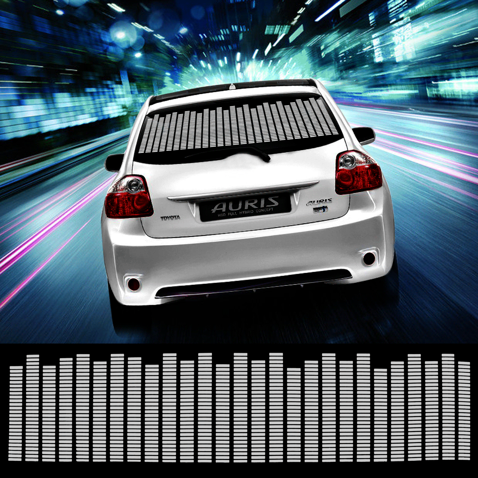 114 30cm White Car Sticker Music Rhythm LED Flash Lamp Sound Activated Equalizer