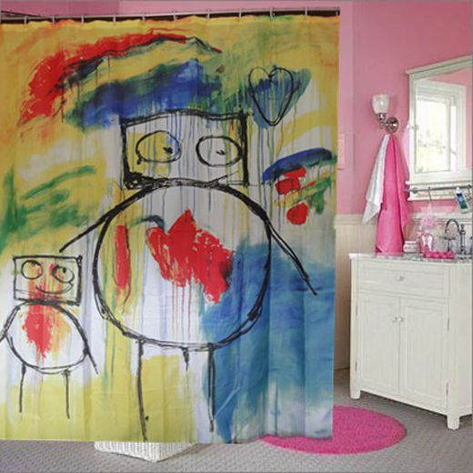 Details About Cartoon Father Son Graffiti Printed Shower Curtain Bathroom Waterproof Fabric