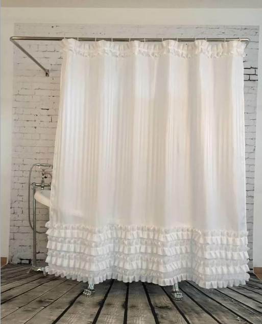  White  Ruffled Princess Dress Design Shower  Curtain  